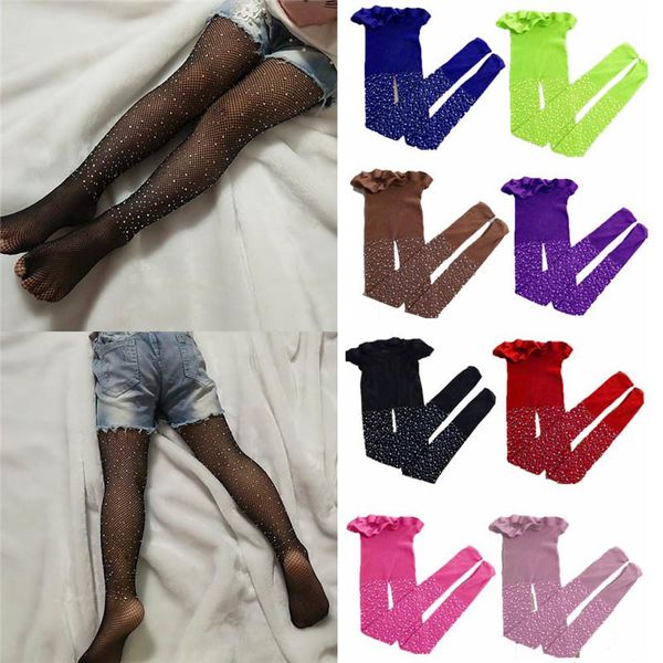 

kids girl mesh rhinestone fishnet pantyhose tights stockings for children socks & hosiery, Black;white