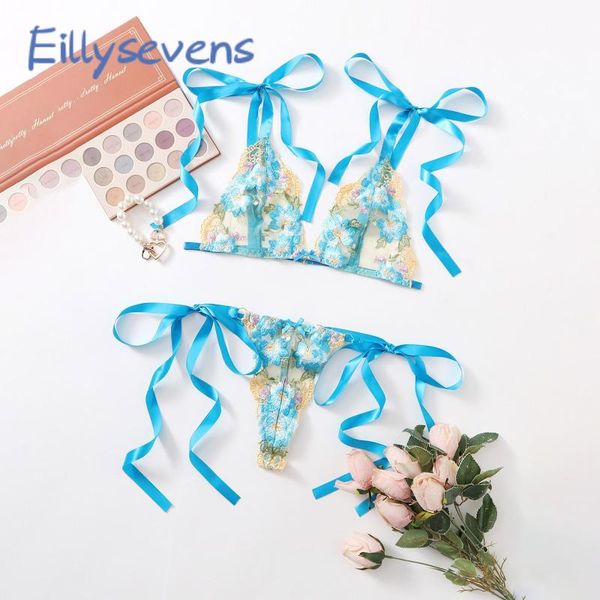 

bras sets women embroidery exotic lace wireless bra and thong lingerie set erotic intimates blue s-2xl underwear, Red;black