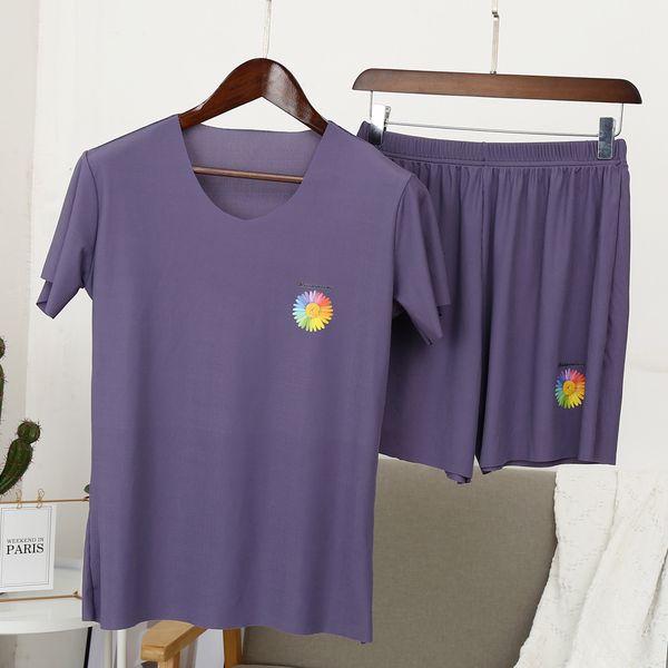 

women's sleepwear ins thin short sleeve ice silk pajamas women set net red rainbow home clothes summer two-piece suit pijama mujer 7 co, Black;red