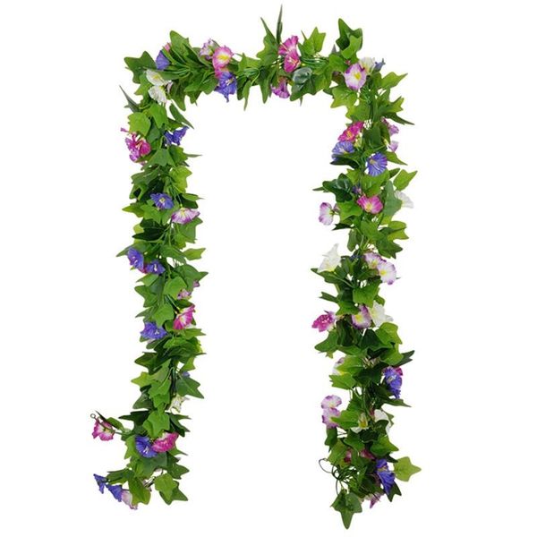

artificial morning glory flower vines, 4pcs hanging plants greenery garland ivy for wedding garden wall fence home decor decorative flowers