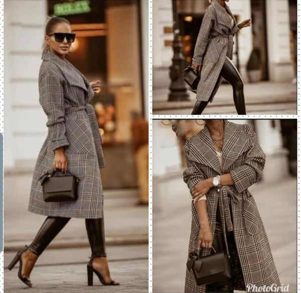 

women's trench coats checkered pattern lined stamp coat, , 2021, the most trendy, stylish, leather, est, women, clothing, textile, s, Tan;black