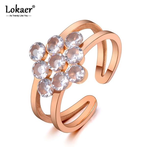 

cluster rings lokaer trendy titanium stainless steel cz crystal flower for women girl office rose gold elegant charm ring jewelry r19133, Golden;silver