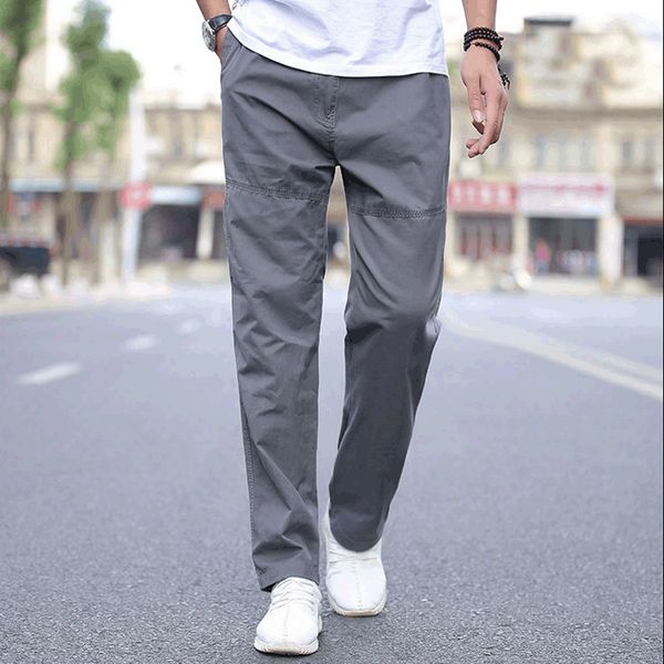 

and spring autumn men's casual pants fattening oversize overalls loose straight sports, Black