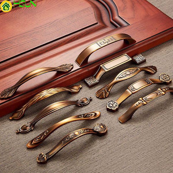 2 pcs laboramento de bronze europeu alça antiga armário guarda-roupa gaveta duplo buraco chinês americano hardware móveis