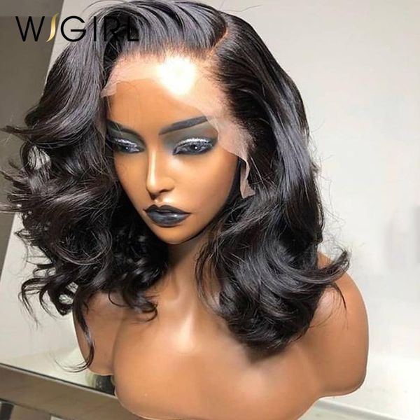 

lace wigs wigirl brazilian 13x4 human hair pre plucked with baby body wave 150% short remy water bob for women, Black;brown