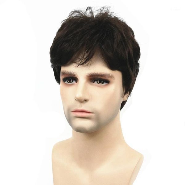 

strongbeauty men wig dark brown natural short straight hair synthetic full wigs synthetic1, Black