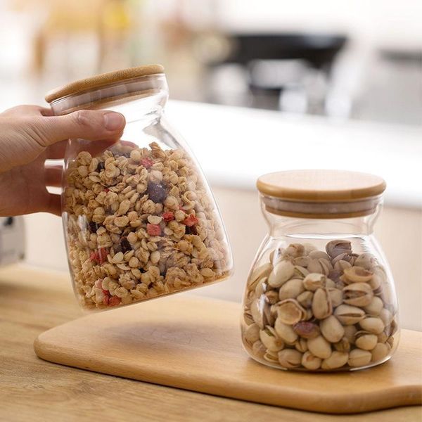 

storage bottles & jars home transparent glass jar bottle heat-resistant sealed wood plug cereal container kitchen organizer