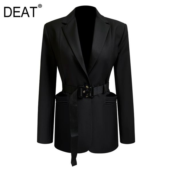 

notched collar autumn and winter high waist belt pocket full sleeves black blazer female office lady clothes wn66301l 210421, White;black