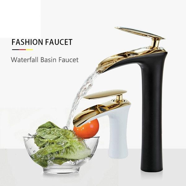 

amibronz waterfall basin faucet brass mixer cold tap white/chrome/gold/ bathroom faucets 8886s sink