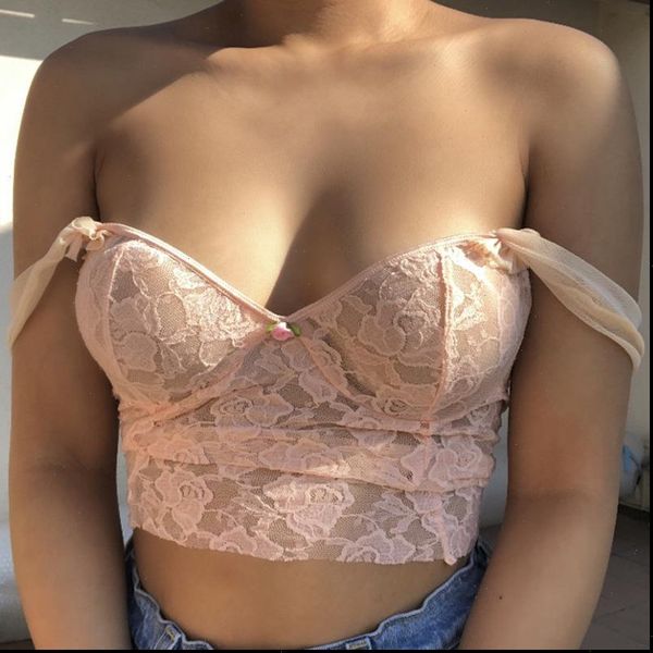 

lace pink y2k aesthetic 90s womens cami sleeveless crop bow frill ruffles tees ladies embroidery streetwear summer, White