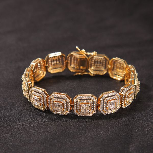 

europe and america ale hiphop jewelry 13mm 7/8inch gold&silver plated bling cz stone bracelet for men tennis link bracelets, Black
