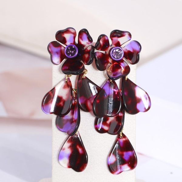 

stud high sense of asymmetrical pattern blooming resin fringed flower long temperament earrings, Golden;silver