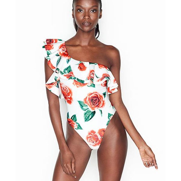 

women plus size one piece swimsuit green floral for lotus neck swimming vintage bather female 2xl one-piece suits