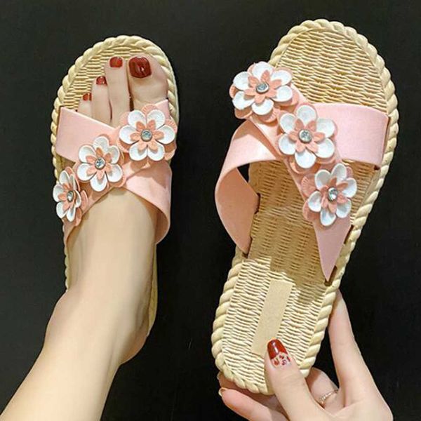 

fashion sandals shoe flowers summer slipper indoor outdoor flip-flops beach female slippers qq697 210625, Black