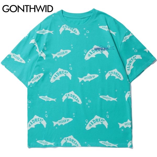 Magliette Creative Fish Shark Stampa Tees Camicie Streetwear Harajuku Hip Hop Casual Manica corta in cotone Allentato Magliette e camicette estive 210602