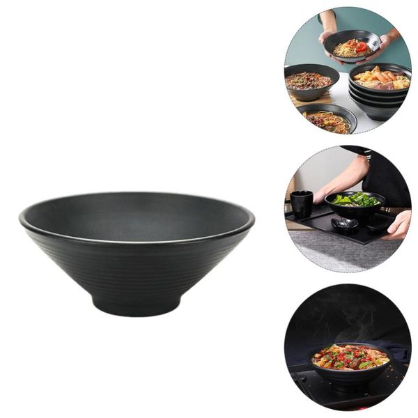 

bowls 1 pc 8-inch salad bowl nonslip porridge melamine ramen (black)