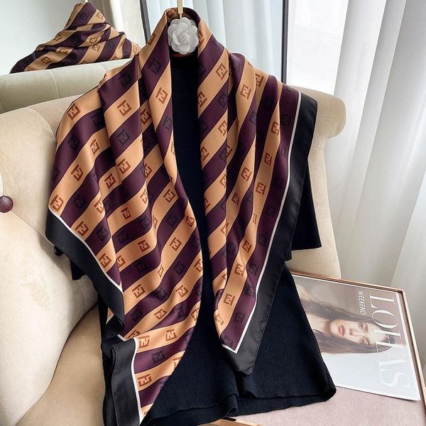 

scarves simple silk satin hair scarf for women fashion kerchief print bandana head scarfs 90cm small shawls neck ladies fj585, Blue;gray