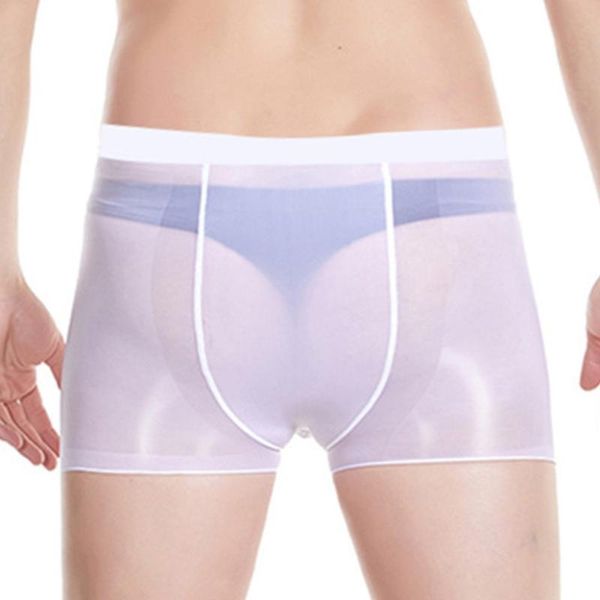 

underpants men's oily boxers elastic seamless underwear mans swimming trunks panties man u-convex pantie transparent brief, Black;white