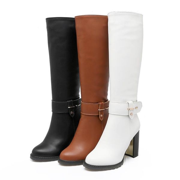 

boots smeeroon arrive good quality winter waterproof buckle women's shoes knee high round toe zipper ladies 3xgr, Black