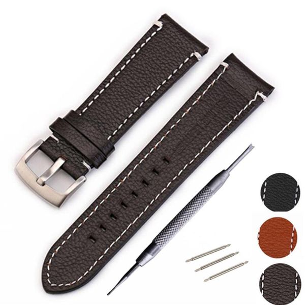 

watch bands accessories watchbands 20mm 22mm vintage genuine leather band for strap + spring bar tool, Black;brown