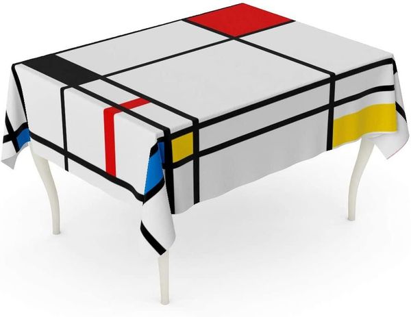 

blue mondrian abstract geometric colorful pattern table cloth