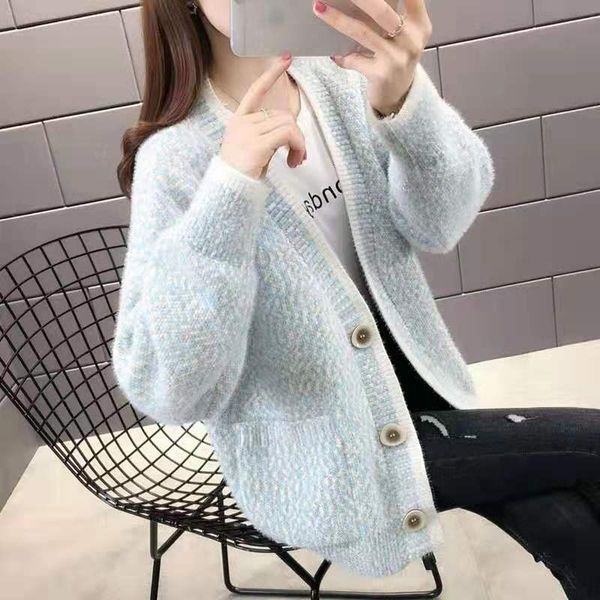 

women's jackets casual woman's coat with low-cut v, jacket breasted sleeve lantern mesh sweater for autumn and winter t02 37s5, Black;brown