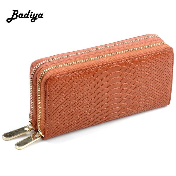 

wallets genuine leather women wallet solid crocodile long lady clutch purse holder female double zipper purses, Red;black