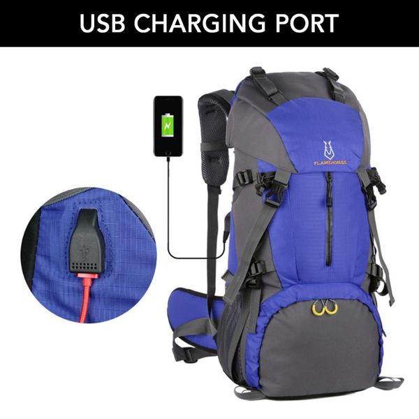 Bolsas ao ar livre 60l homens bakcpack USB Port Bicycle Backpack Flamehorse Bike Riding Packsack Travel Bag para camping de camping