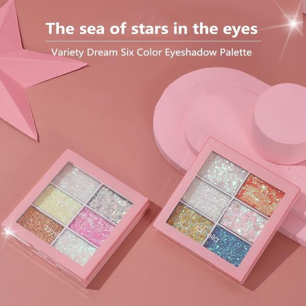 

charming 6 colors eye shadow sequins with brush gold pearl six squares palette non-irritating eyeshadow powder tslm11