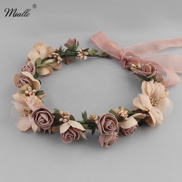 Miallo Flower Hair Vine in Beach Wedding Mulheres Cabelo Jóias Headbands Acessório para Nupcial Dama de Promoção Decoração de Halloween