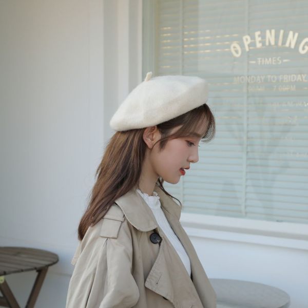 

brand caps net red beret small head circumference 2021 korean autumn and winter baby parent-child hat bud hat wool tweed solid colo, Blue;gray