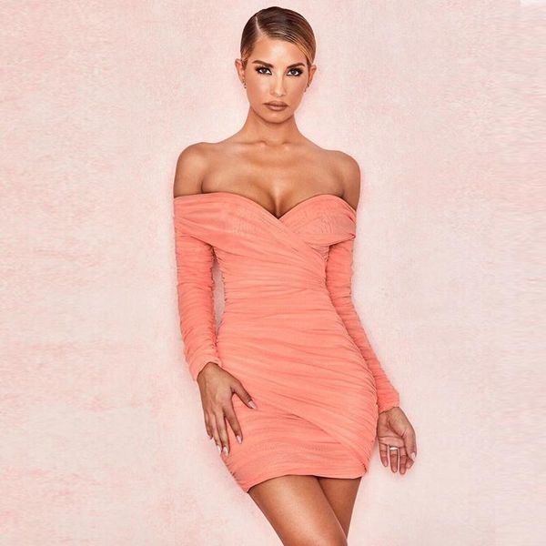 

casual dresses 2021 fashion selling long sleeve off shoulder dress autumn body women party pink mini club outfits wholesale, Black;gray
