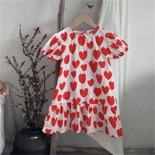 Arrivo estivo Ragazze Fashion Heart Dress Kids Cotton Design coreano es Baby Girl 210528