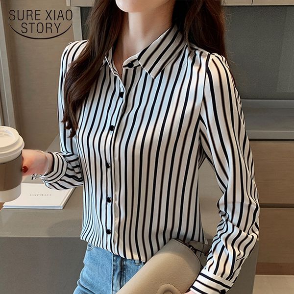 

autumn striped shirt feminine long sleeve chiffon shirts women office lady womens and blouses 5686 50 210417, White