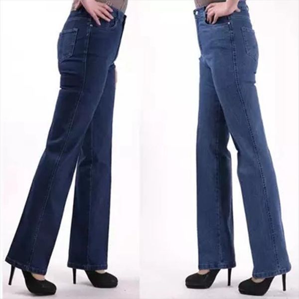 

high waist straight elastic women jean plus size pants supersize 42 mother trousers, Blue