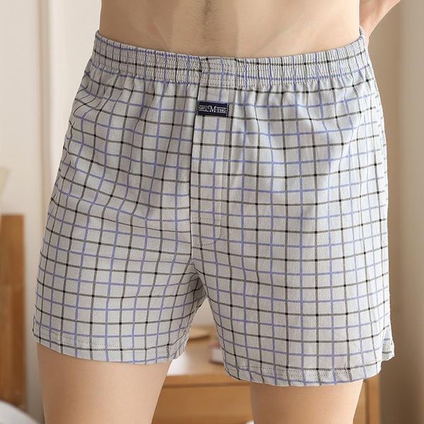 

running shorts cotton boxer for men casual arrow panties classic plaid loose underpants man comfortable sleep underwear, Black;blue
