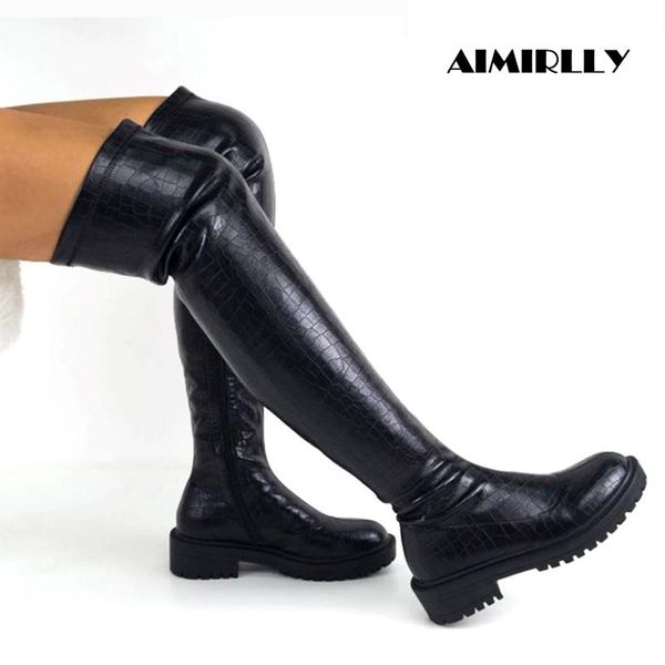 

boots women shoes round toe mid-heel over knee black zipper fashion ladies autumn winter long female comfortable