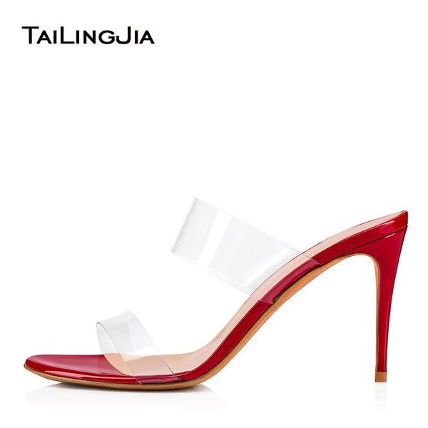 

slippers clear heels transparent sandals high heel mules 2021 women summer heeled shoes woman ladies womens sandal female footwear, Black