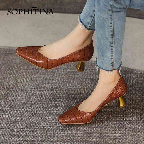 

sophitina french retro female pumps all-match shoes small square-toe shallow mouth high-heeled cow leather women's shoes ao388 210513, Black