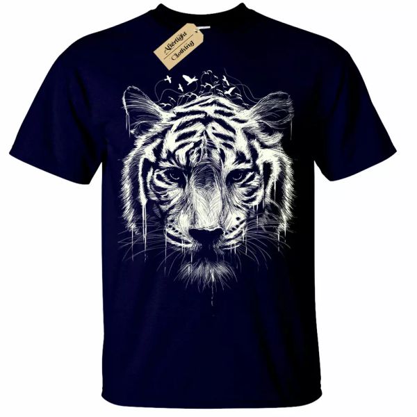 

Tiger t-shirt mens lion natural Interconnect animal head, White;black