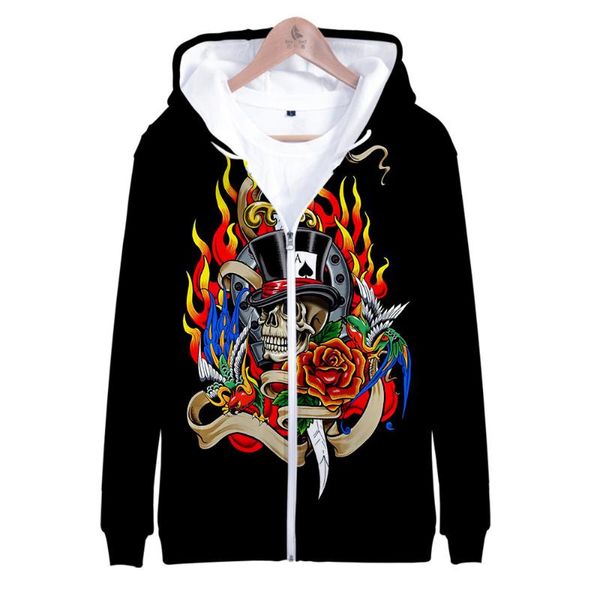 

men's hoodies & sweatshirts skull poker 3d print zip up women/men hoodie sweatshirt streetwear hip hop cosplay zipper hooded jacket hal, Black
