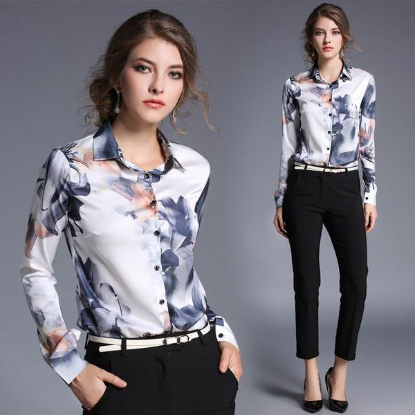 

women's blouses & shirts floral print chemise femme full long sleeves blouse women turn down collar camisas de mujer casual office lady, White