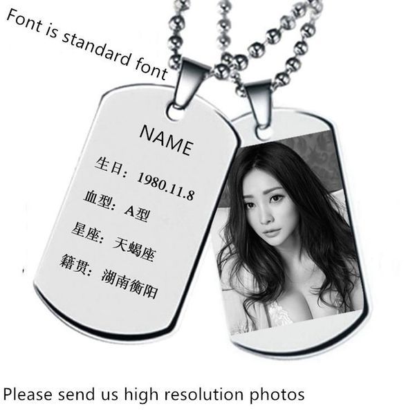 

gift engraved image geometric stainless steel tag necklace customize logo english alphabet family name po birthday jewelry pendant necklaces, Silver