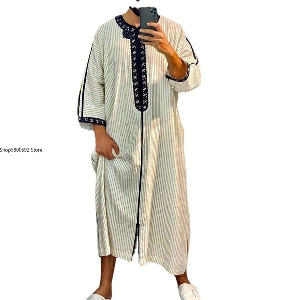 

ethnic clothing abaya islam men robe muslim dresses djellaba homme fashion stripe print patchwork shirts arabic dress men's 2022, Red