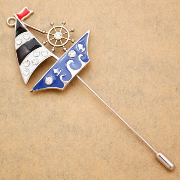 Spille, Spille Yacht Pirata Barca a vela Bavero Cravatta Cravatta Cappello Sciarpa Bastone Spille smaltate Collettivo UP Distintivo Gioielli Placcato in argento