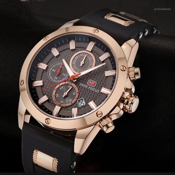 

wristwatches watches for men chronograph quartz watch blue silicone strap sports military water resistant gifts, Slivery;brown