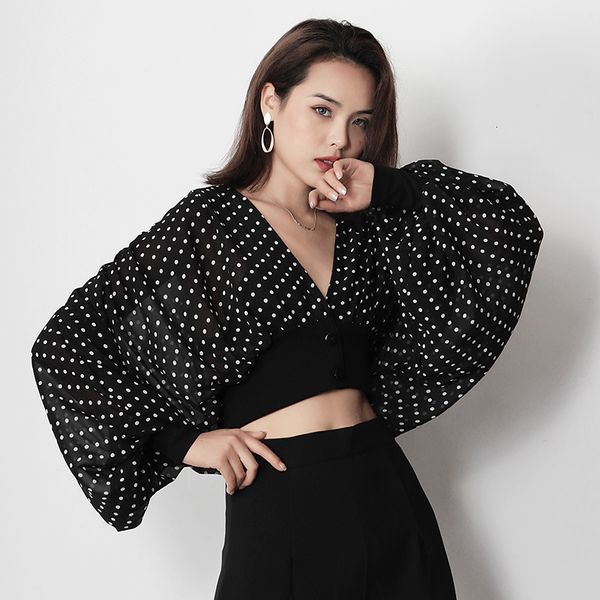 

jacket long release batwing sleeves vintage polka dot blouses robes, Black;brown