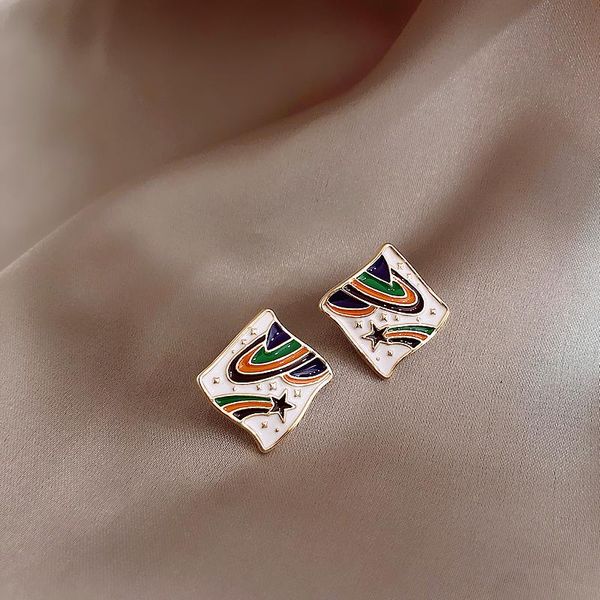 

shiny side accessories square stud earrings for women gift star, Golden;silver