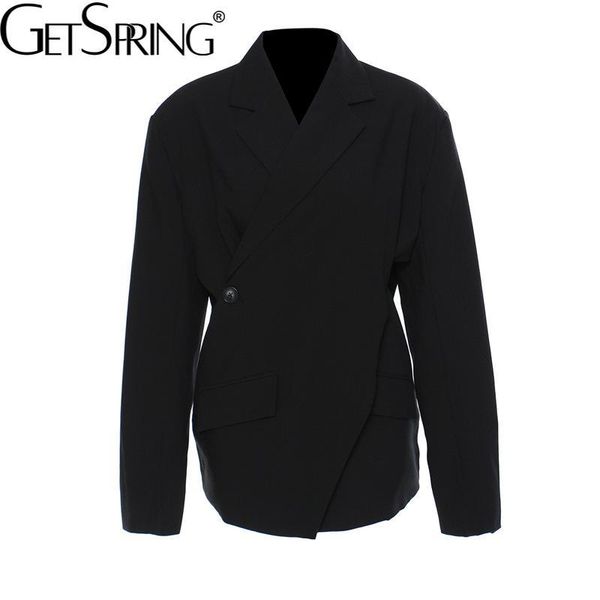 

women's suits & blazers getspring women blazer irregular black and jackets asymmetry split all match casual suit coats 2021 fashion, White;black