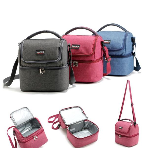 

dual compartment lunch bag 7l large insulated leakproof cooler tote with shoulder strap camping carry heat preservation storage bags